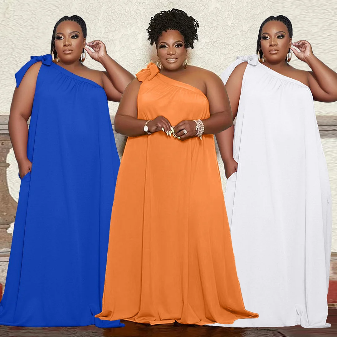 Fashion Single Shoulder Loose Casual Nightclub Plus Size Dresses | IFYHOME