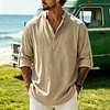 Men's Retro Vacation-Style Cotton-Linen Long-Sleeve Henley Shirt by Inlyline