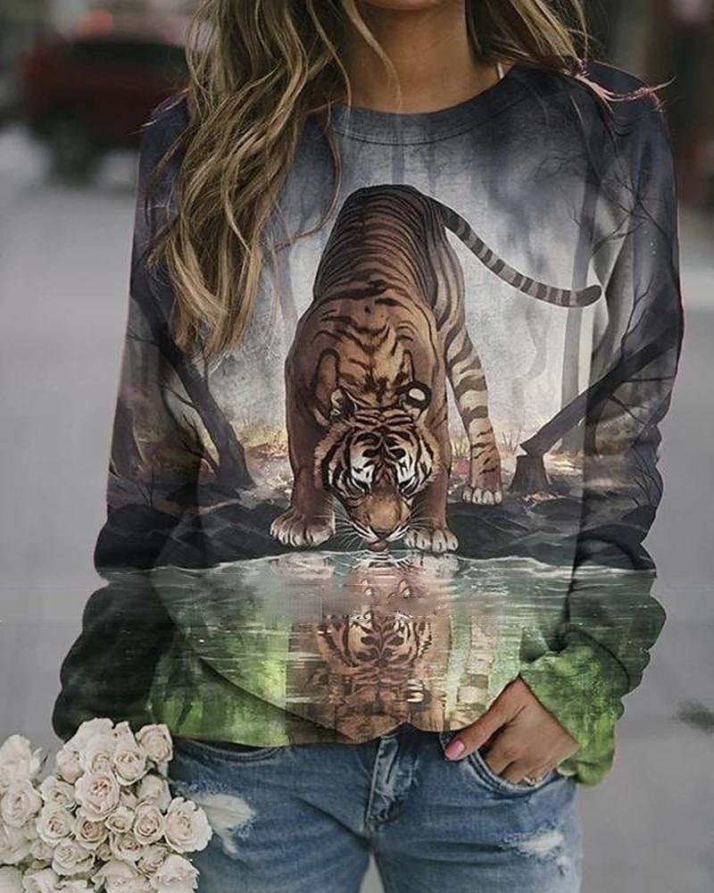 Women's casual printed long-sleeved tops-111205