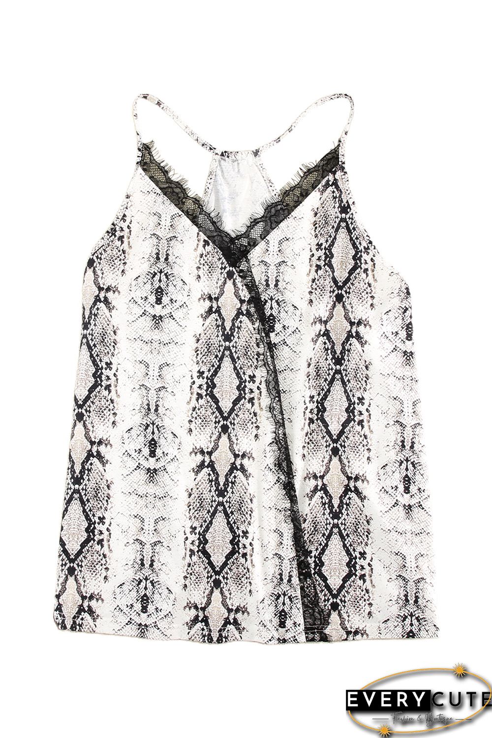 Plus Size Snakeskin Lace Splicing Spaghetti Strap Tank Top