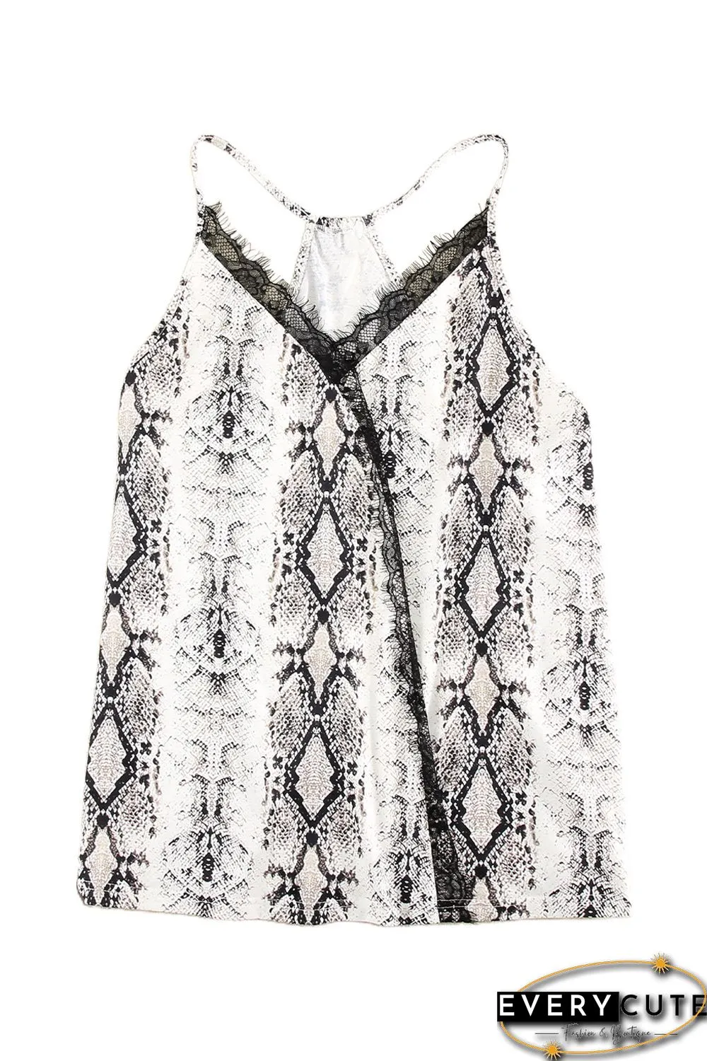Plus Size Snakeskin Lace Splicing Spaghetti Strap Tank Top