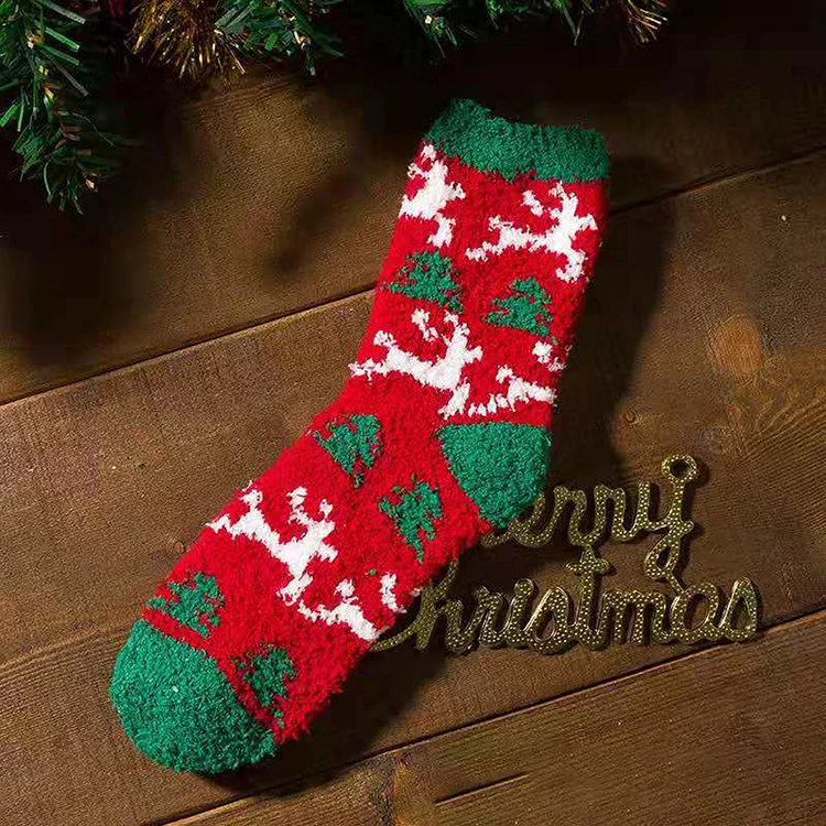 Christmas Coral Velvet Cartoon Thickened Warm Socks