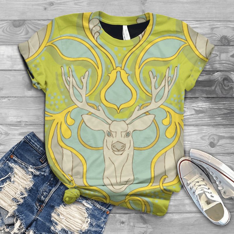 Christmas Elk Print Casual Trend T-Shirt