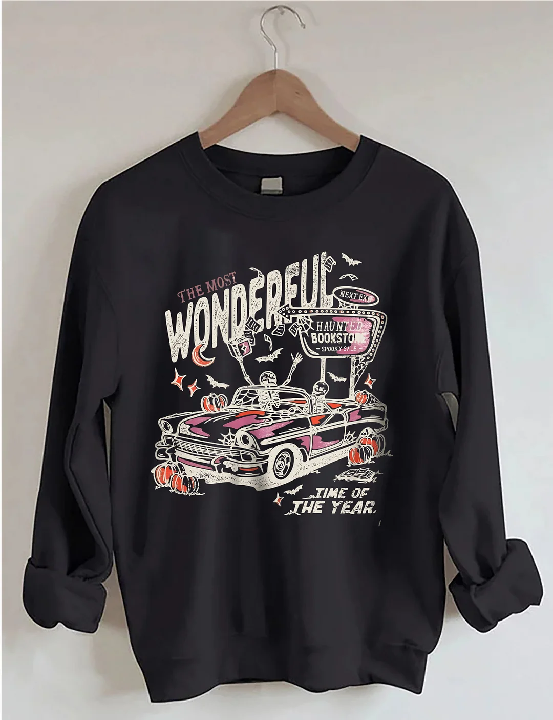 Skeletons In A Convertible For Retro Halloween Sweatshirt