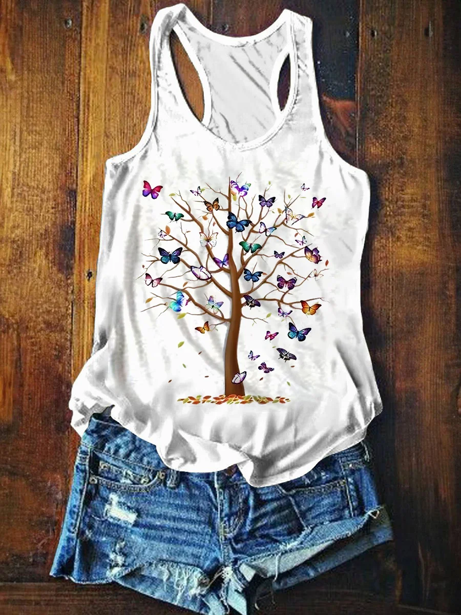 Butterfly Tree Print Women's Tank Top
