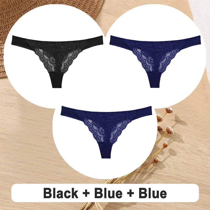 3PCS/Set Cotton G-String Women Panties Lace Underwear Female Lingerie Intimates Underpants Sexy Thong Panties for Girls Pantys