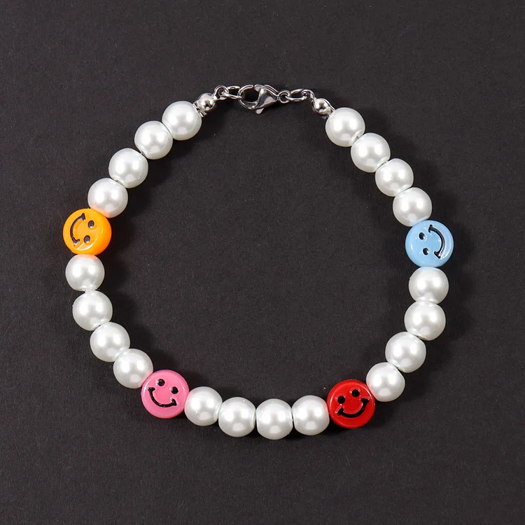 8MM Smile Face Pearl Bead Bracelet for Men Handmade Jewelry