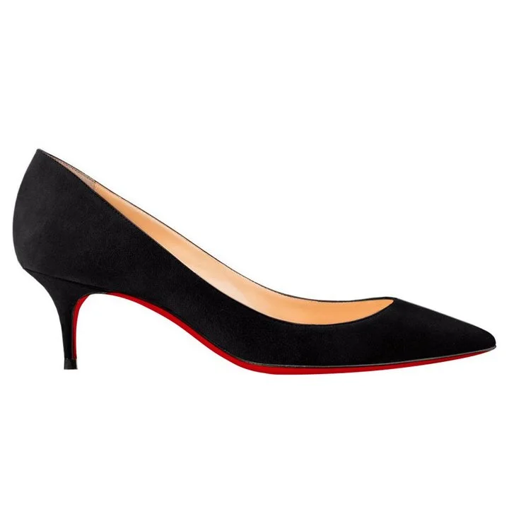 60mm Pointed Toe Red Bottom Kitten Heels Daily Suede Pumps for Women-MERUMOTE