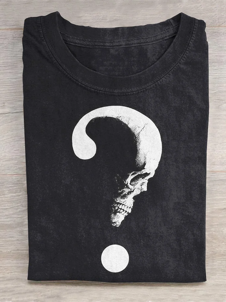 Skull In Question Mark Silhouette Graphic Printed T-shirt
