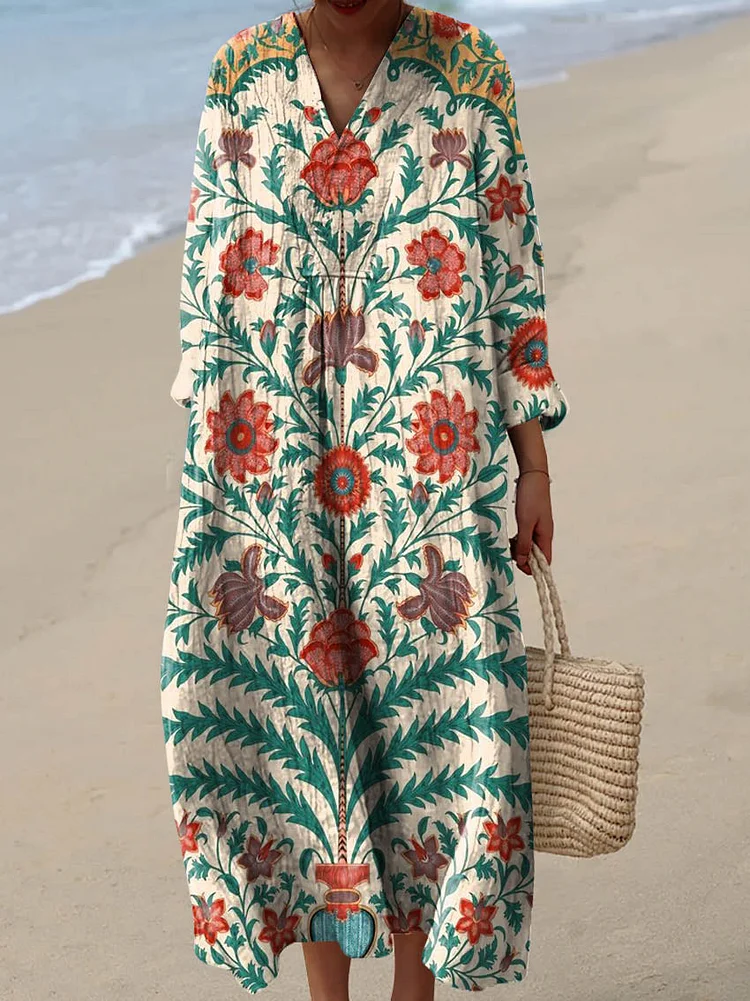 Women's Vintage Lovely Floral Art Print Cotton Dress