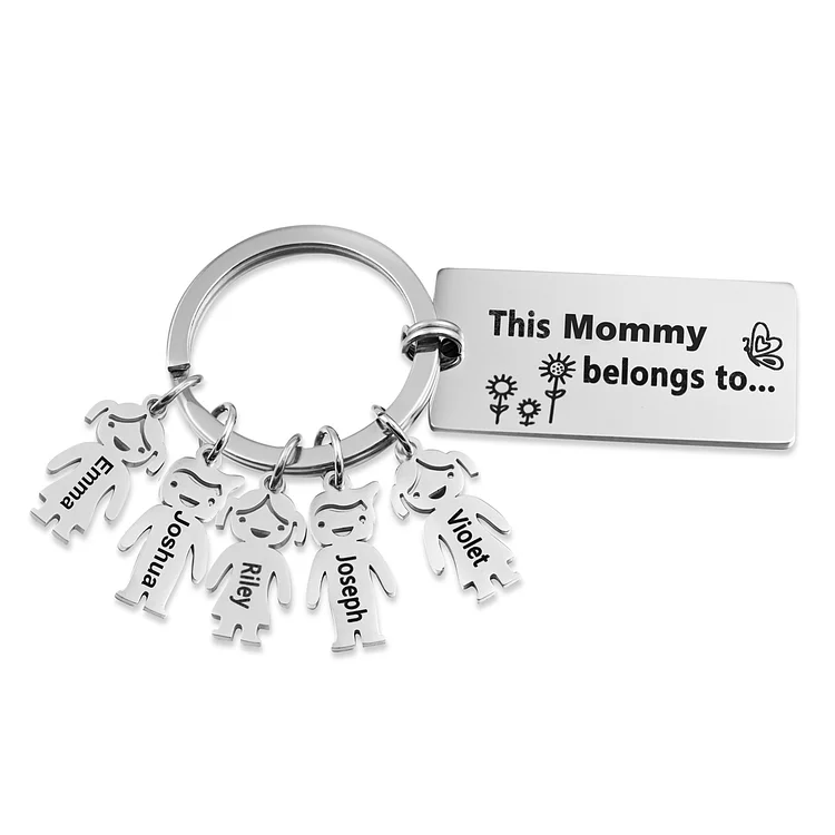 Personalized Kid Charm Keychain Engrave 5 Names for Mommy Mother's Day Gift