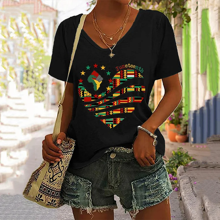 Comstylish Women's Juneteenth Print Casual T-Shirt