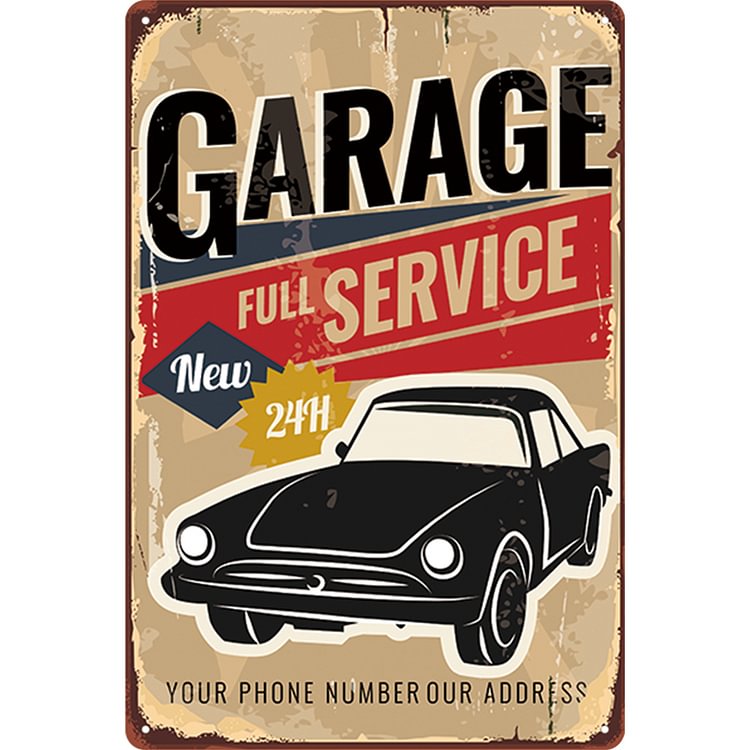 Garage Full Service - Vintage Tin Signs/Wooden Signs - 7.9x11.8in & 11.8x15.7in