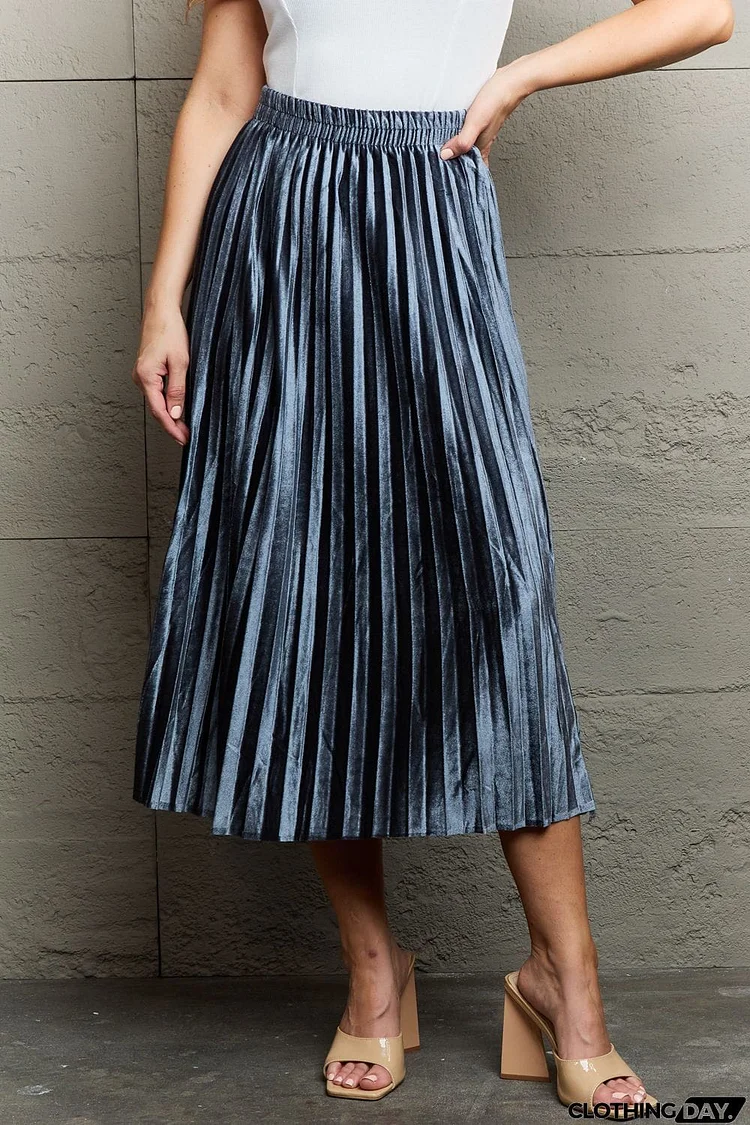 Ninexis Accordion Pleated Flowy Midi Skirt