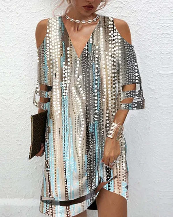 Elegant V-neck Mesh Abstract Pattern Dress