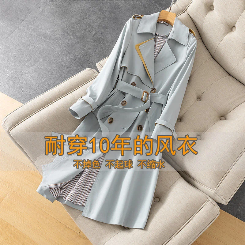 Trench Coat For Women Autumn Winter Elegant Women Double Breasted Solid Cloak Female Korean Style High-end Trench With Belt