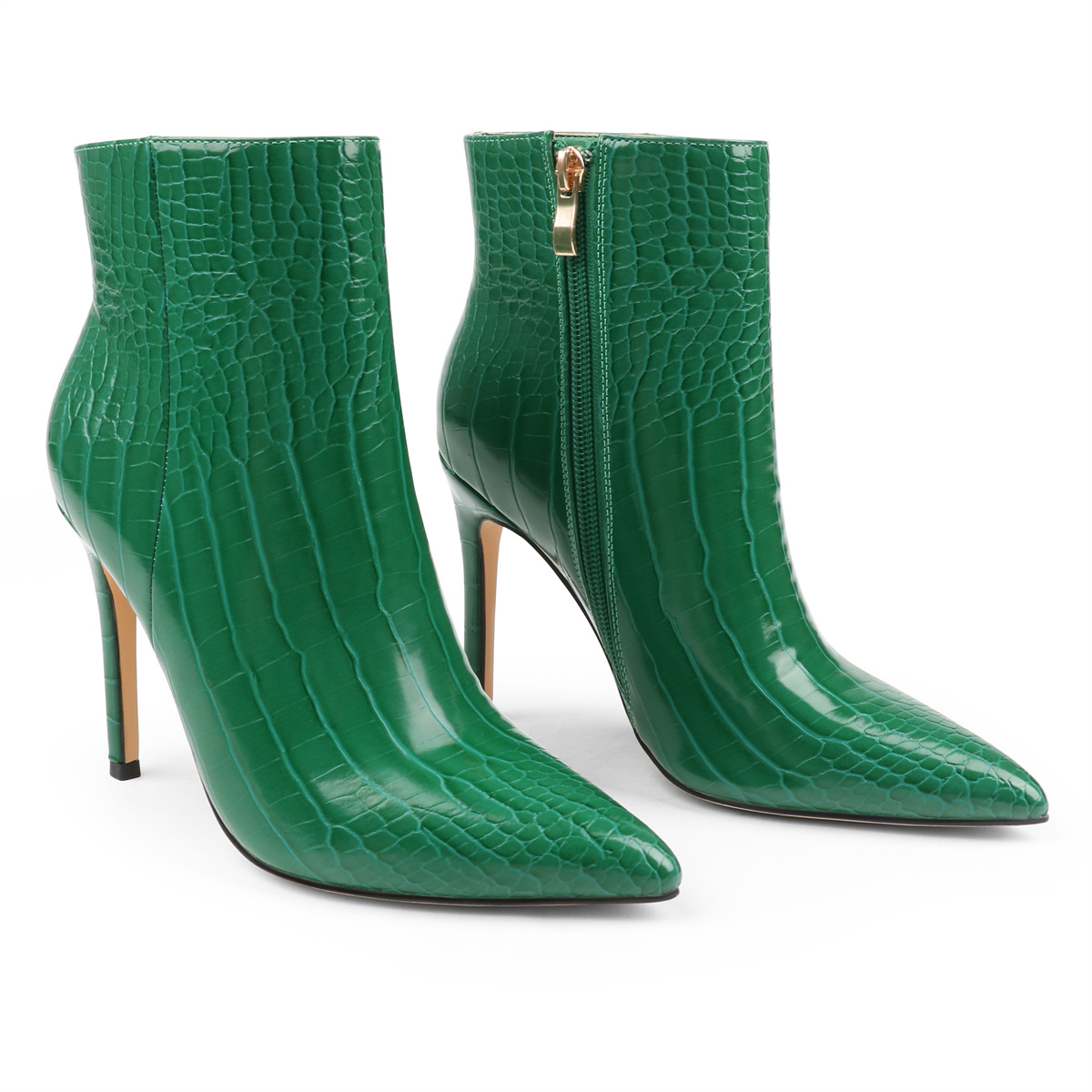 100mm Women's Ankle Boots Middle Heels Pointed Toe Stiletto Apricot Bottom Croc Boots-MERUMOTE