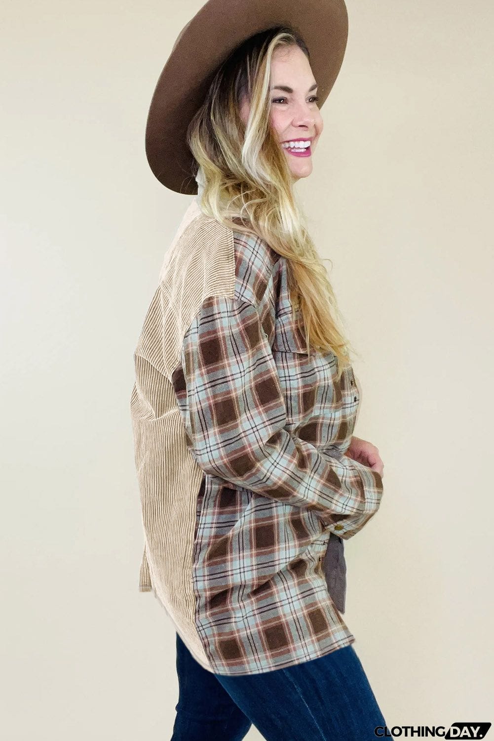 Plus Size Washed Cord Plaid Shirt