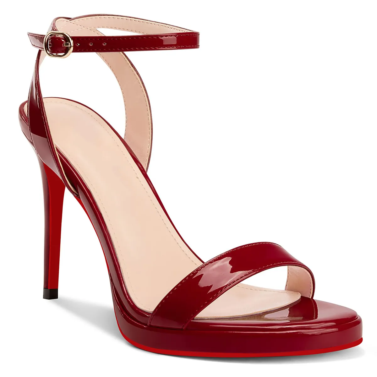 100mm/120mm Round Open Toe Ankle Strap High Heel Sandals Red Bottom Pumps-vocosishoes