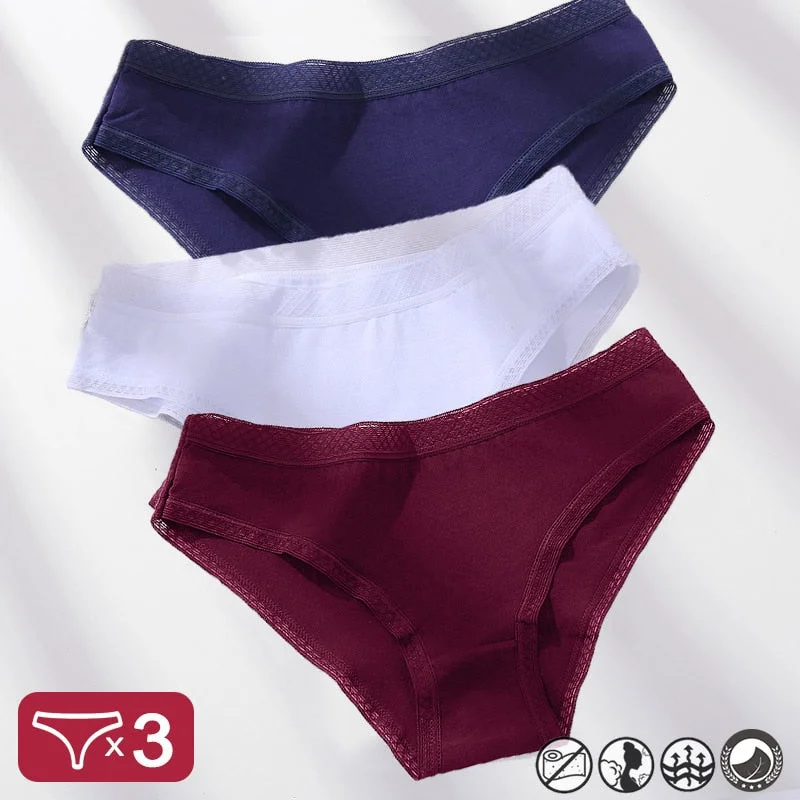 3PCS/Set Mesh Waistband Cotton Panties Women's Briefs Underwear Sexy Lingerie Panties Female Underpants Solid Color Girls Pantys