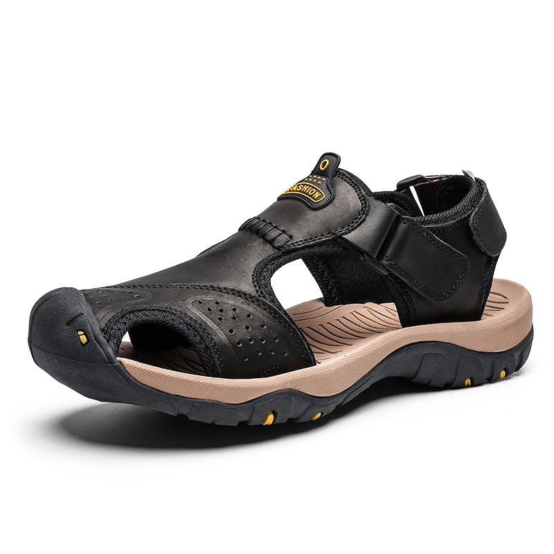 Tyrantmu funky shoes Breathable Outdoor Casual Shoes Men Summer Sporty Beach Slippers Lightweight Canvas Head Leather Slip-ons Slippers