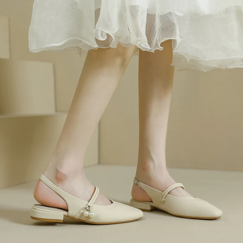 Brownm Brownm 2024 Summer Baotou Sandals With Pearl French Heel Mary Jane Women's Heels
