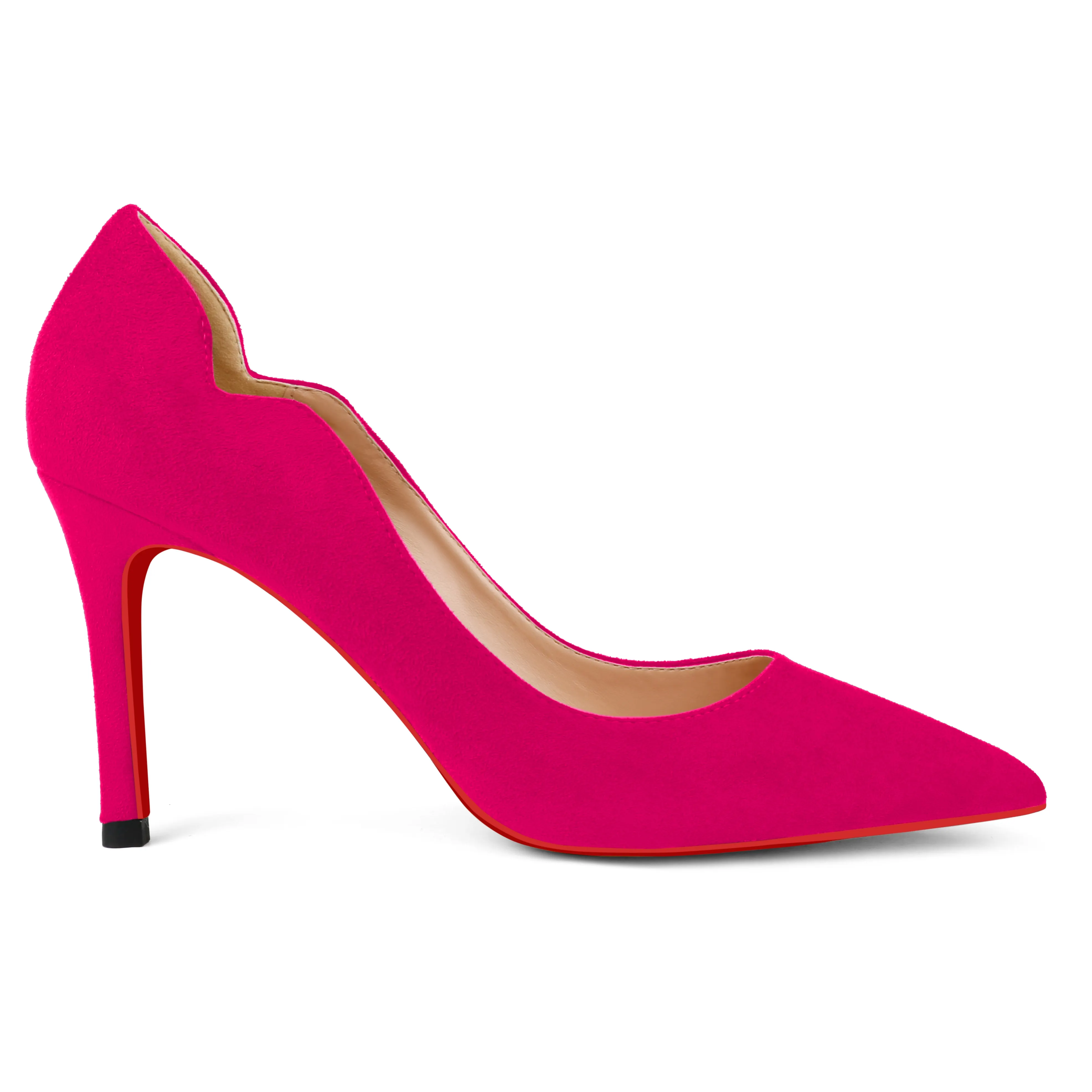 90mm Middle Heels Pointy Toe Red Bottom V-Cut Fashion Pumps Suede-vocosishoes