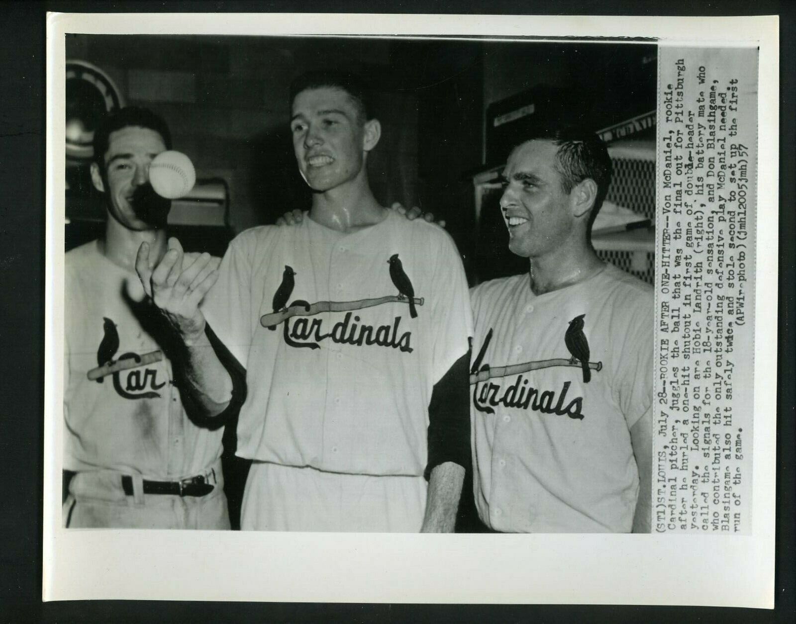 Von McDaniel Hobie Landrith Don Blasingame 1957 Press Photo Poster painting St. Louis Cardinals