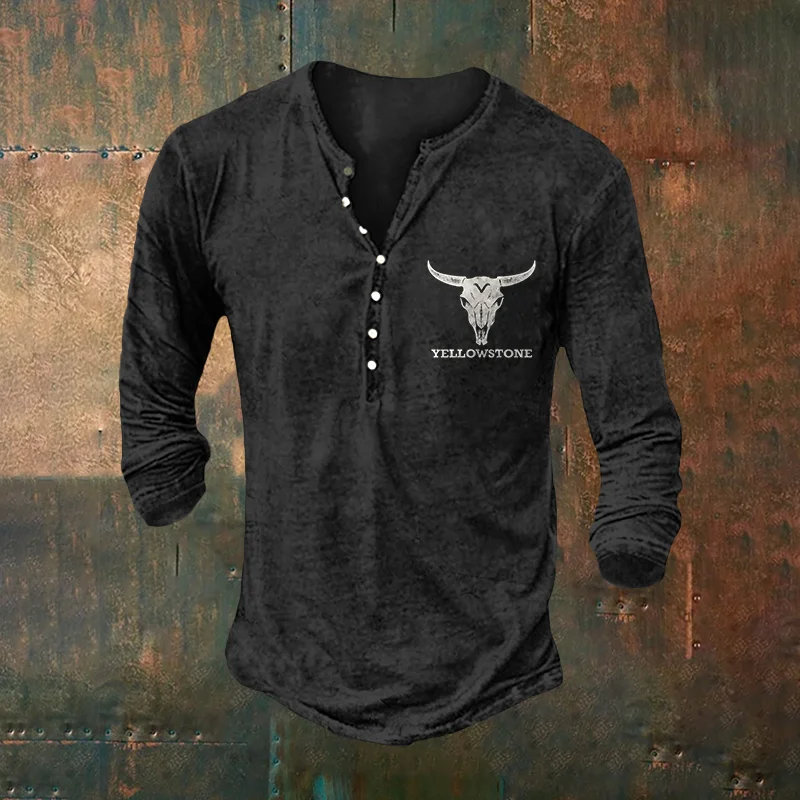 Men'S Vintage Unbutton Bull Head T-Shirt