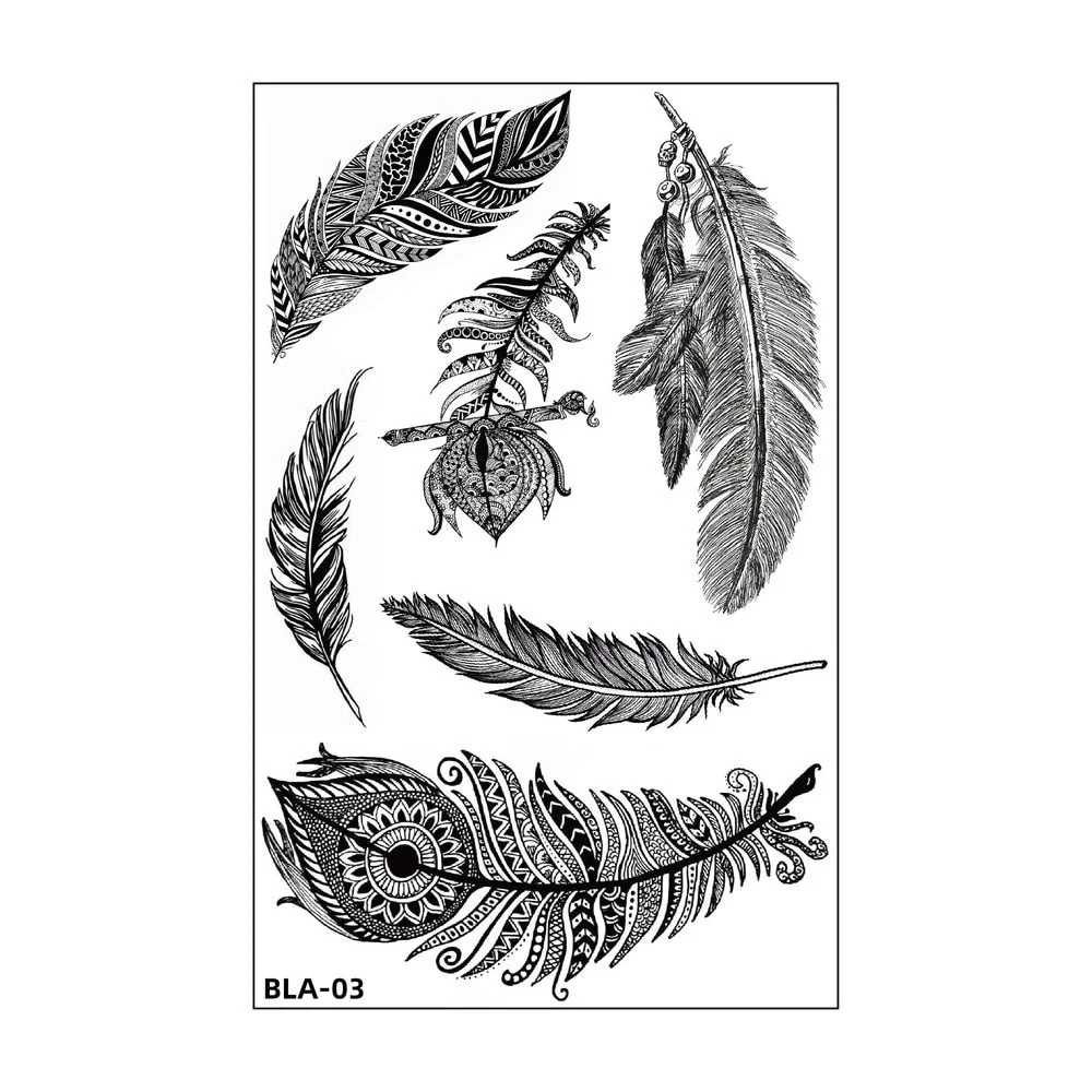 Women Waterproof Temporary Tattoo Sticker Mandala Flower Tatoo Elephant Feather Body Art Water Transfer Clavicle Temporary Tatto