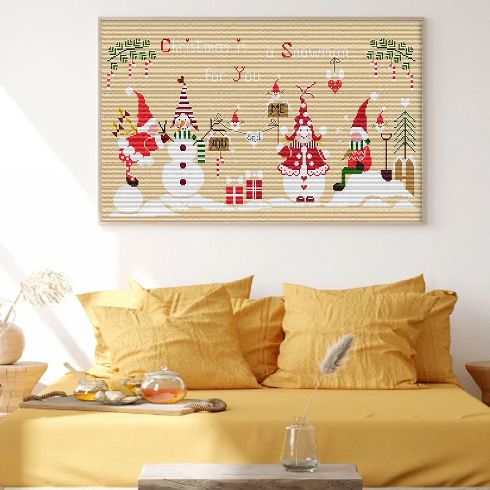 DIY Stamped Cross Stitch 14CT Full Embroidery 57*36cm - Christmas Snowman