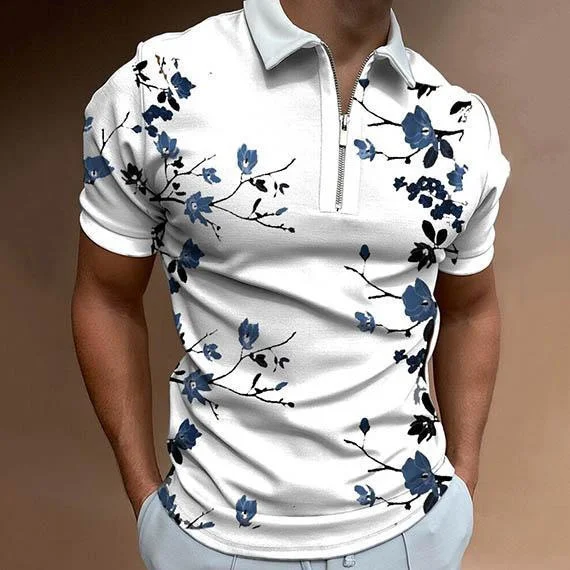 Men's Floral Print Slim Fit Polo Shirt、、URBENIE