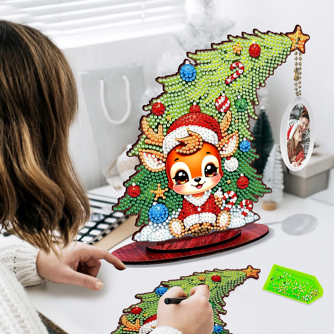 Photo Christmas Tree 5D DIY Diamond Art Tabletop Wood Decorations Ornament Kits