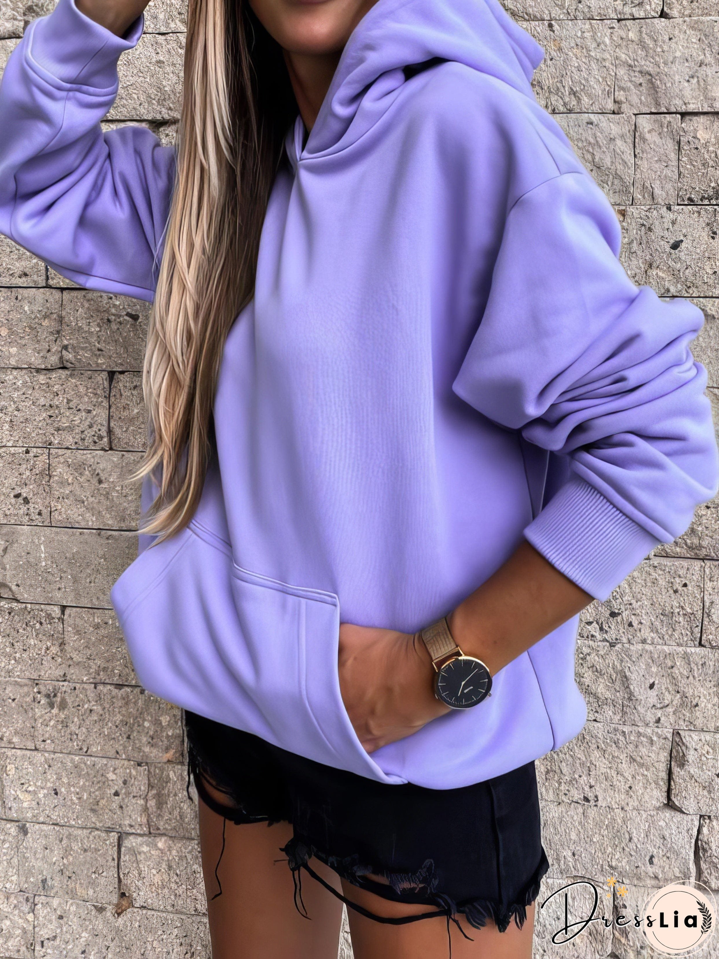 Solid Color Hooded Sweatshirt