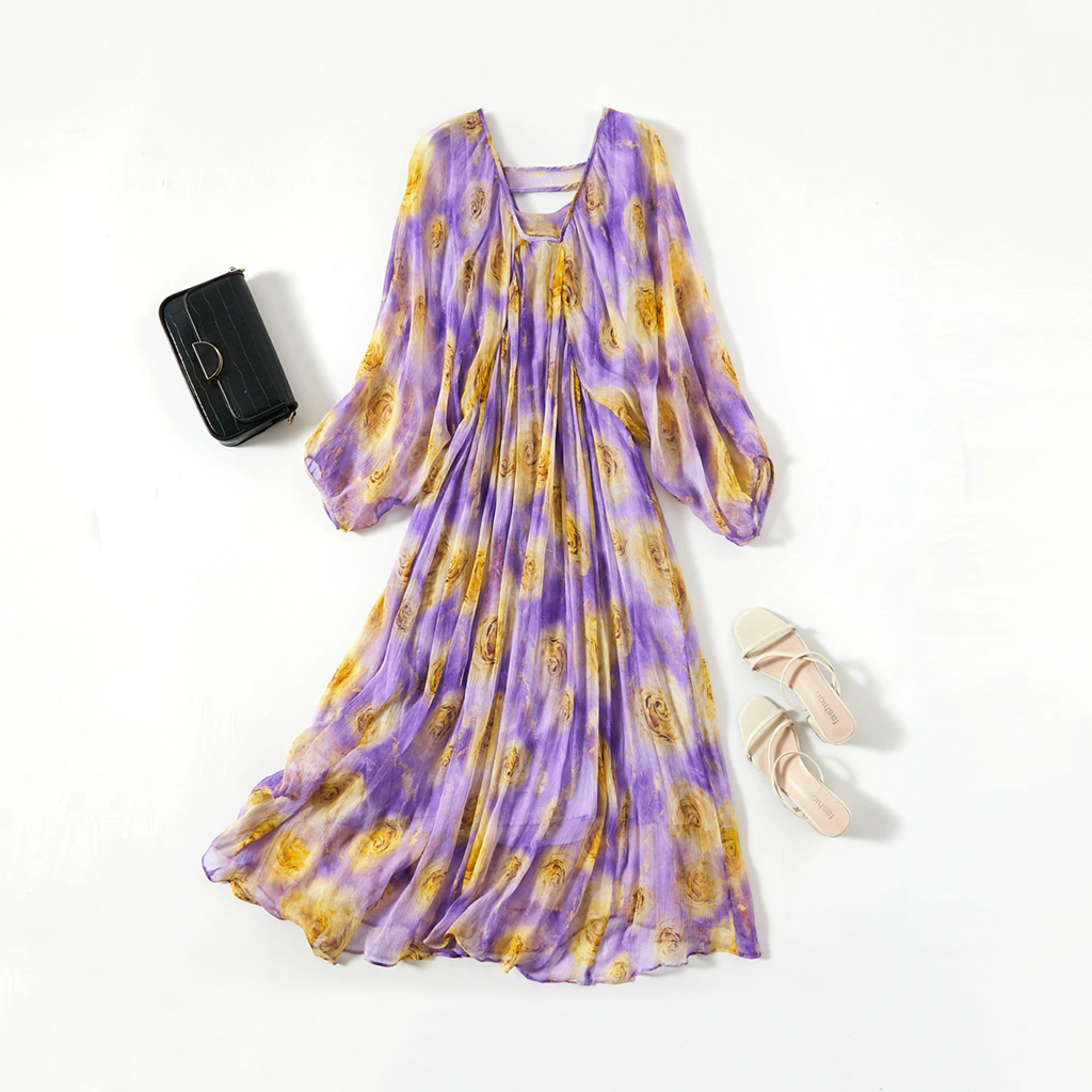 Mulberry Silk Chiffon Dress Loose For Summer  REAL SILK LIFE