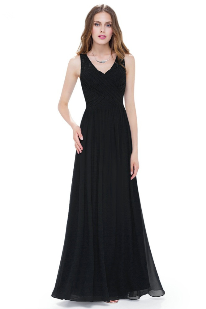 Elegant V-Neck Sleeveless Lace Chiffon Long Evening Dress - lulusllly