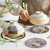 4PCS Diamond Painted Wooden Flower Placemats Insulated Dish Mats Comes with Mats