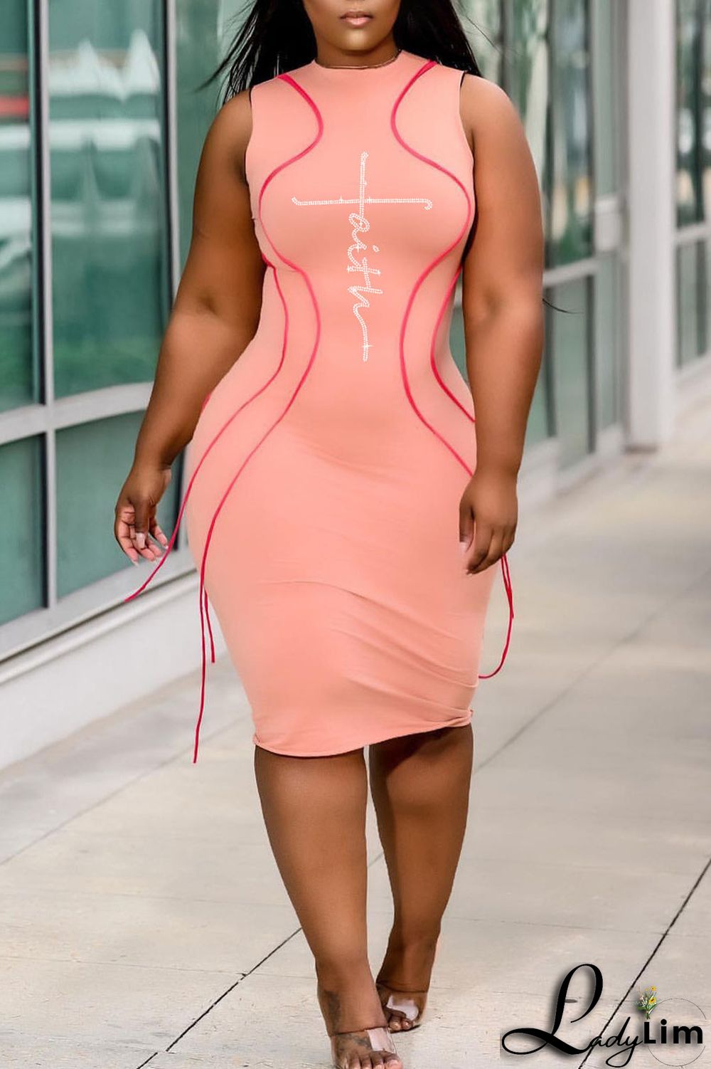 Pink Casual Print Tassel Split Joint O Neck Vest Dress Dresses