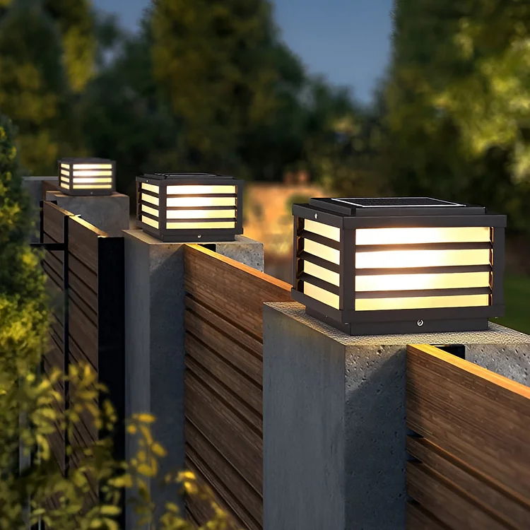 Square Waterproof LED Three Step Dimming Modern Solar Fence Post Lights - Appledas