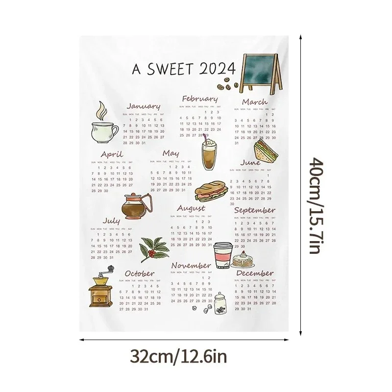 Athvotar Hanging Cloth Wall Calendar Small Tapestry Cartoon Calendar Tapestries Bedroom Background Fabric Decorations 2024 달력 태피스트리