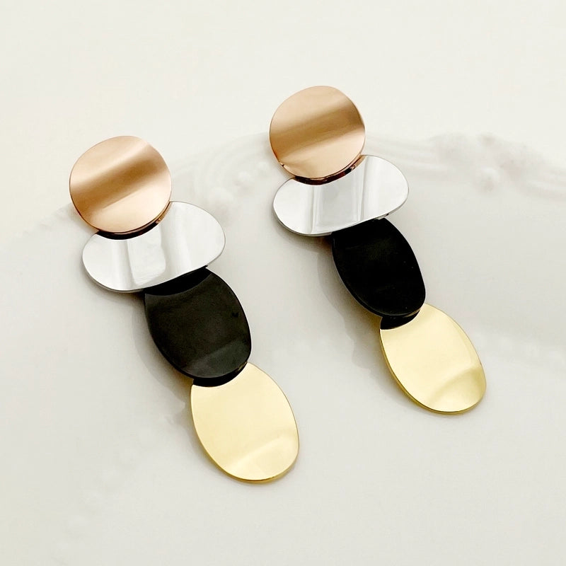 1 Pair Vintage Style Commute Irregular Color Block Polishing Plating 304 Stainless Steel 14K Gold Plated Rose Gold Plated Drop Earrings3