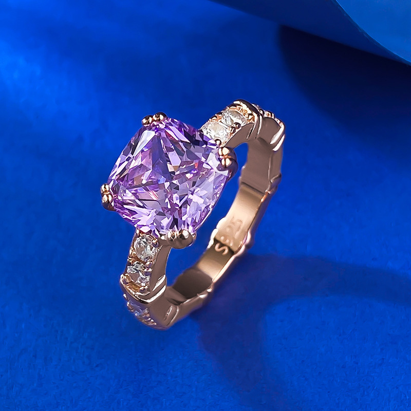 MIKAMU Lavender Purple Diamond Floral Ring