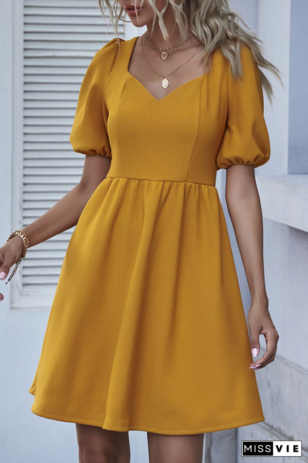 Fashion Elegant Solid Split Joint V Neck A Line Dresses