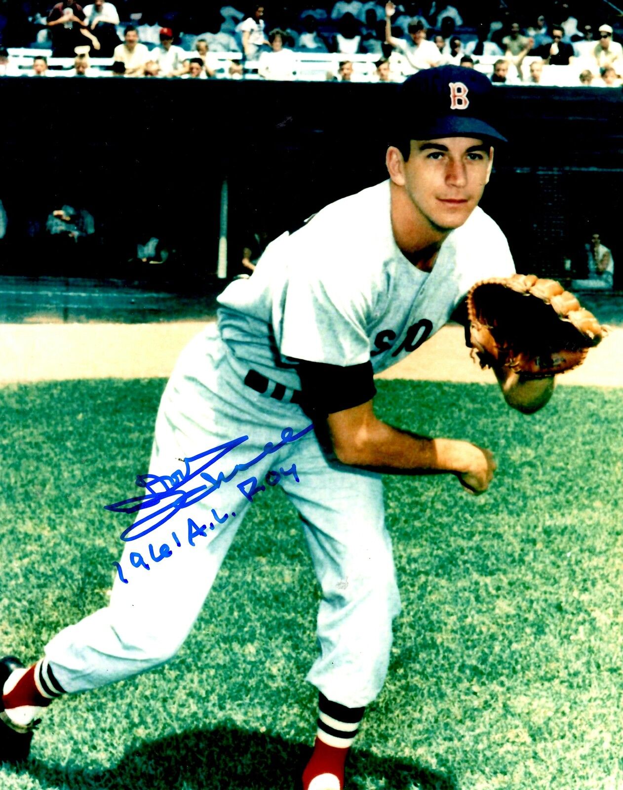 Autographed 8x10 DON SCHWALL 1961 AL ROY Boston Red Sox Photo Poster painting w/ Show ticket