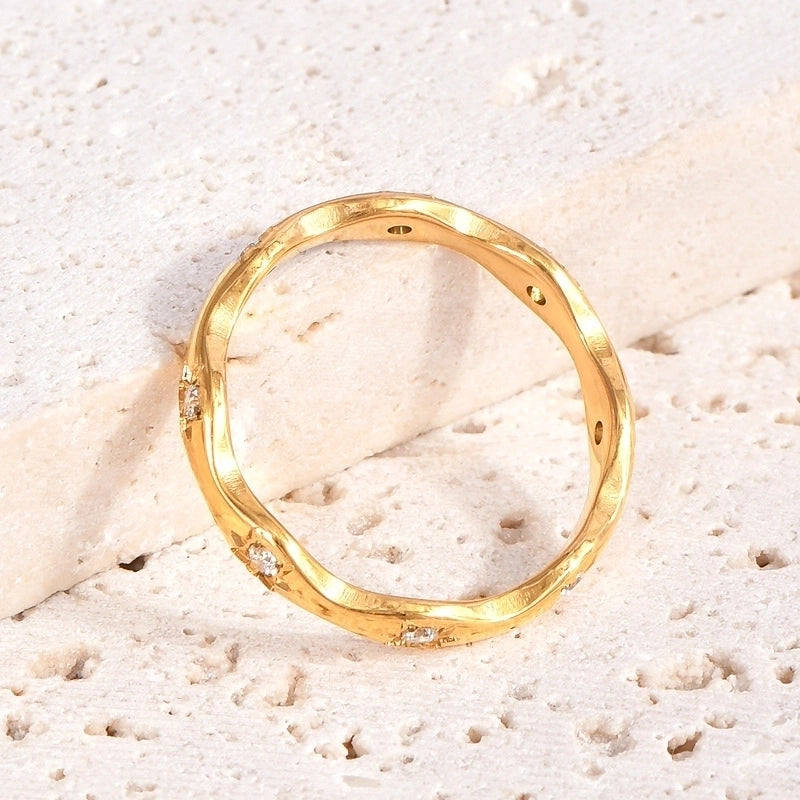 Elegant Luxurious Solid Color 304 Stainless Steel Rhinestones 18K Gold Plated Plating Inlay Rings