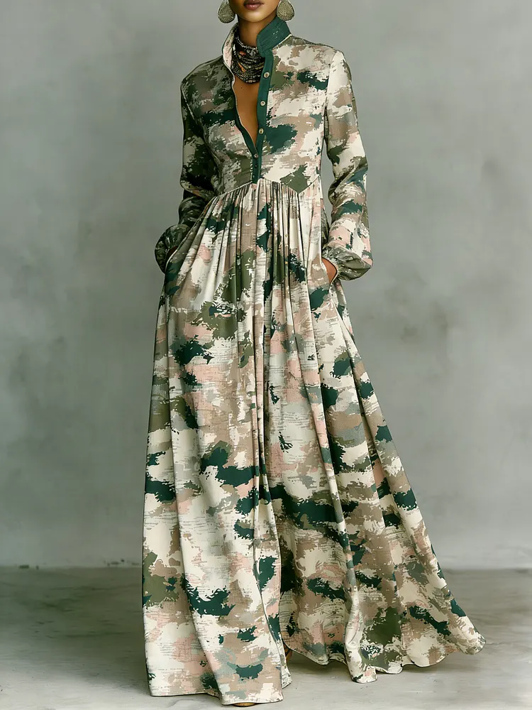Women's Vintage print Elegant Romantic Vacation Maxi Dress