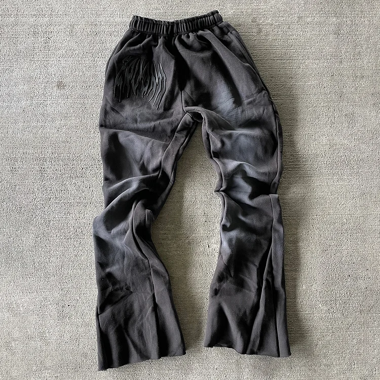 Vintage Black Jagged Graphic Stylish Casual Flared Sweatpants