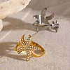 Starfish Rhinestone Golden Silver Open Ring