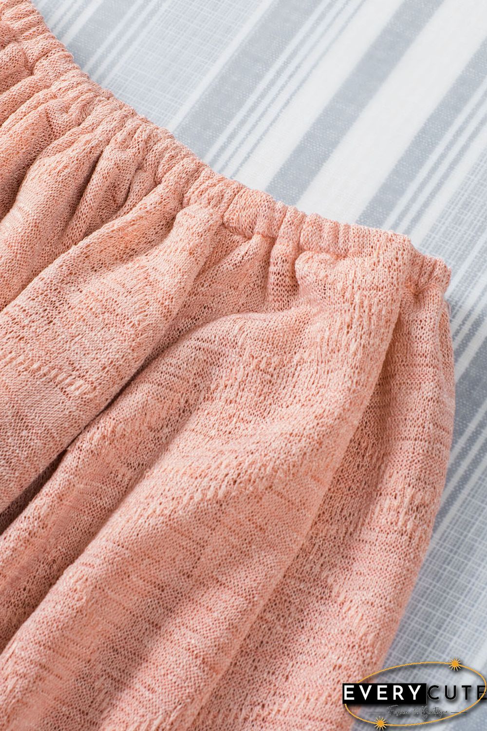 Pink Subtle Jacquard Long Sleeve Off Shoulder Blouse