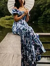 Floral Printed Puff Sleeves Maxi Dress